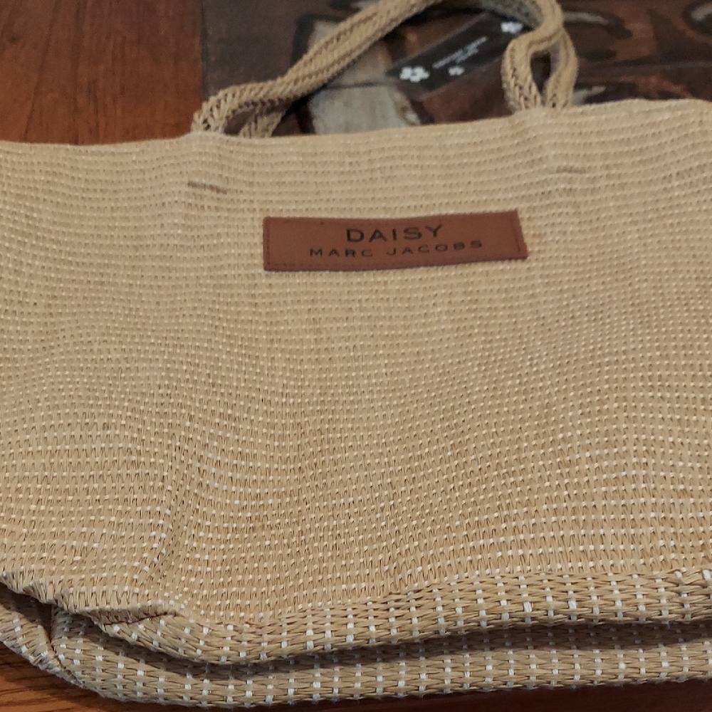 Marc Jacobs Nwt Daisy Jute Tote Medium Size Natural Peach Inside